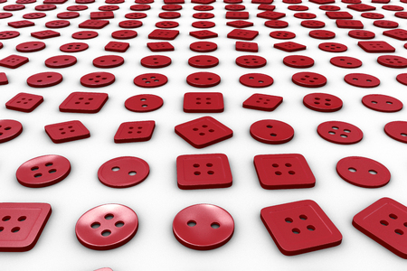 Colorful background made from sewing buttons. Grid of buttons isolated on white background. 3D render illustrationの写真素材