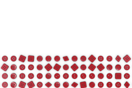 Colorful background made from sewing buttons. Grid of buttons isolated on white background. 3D...