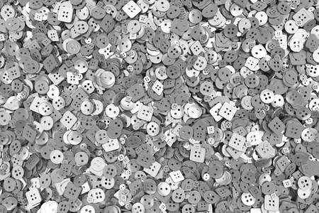 Colorful background made from sewing buttons. Pile of buttons isolated on white background. 3D render illustrationの写真素材