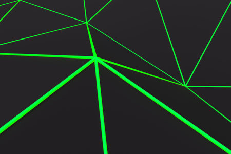Abstract futuristic background made of polygonal shape. Dark low poly displaced surface with glowing...