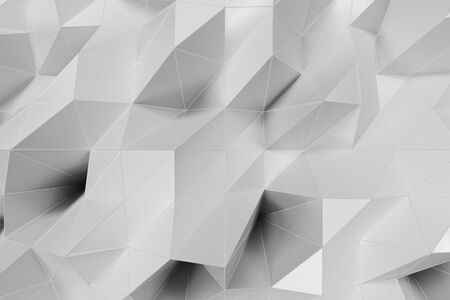 Abstract futuristic background made of polygonal shape. Bright low poly displaced surface with glowing connecting lines. 3D rendering illustrationの写真素材