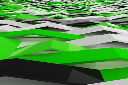 Abstract 3D rendering of gloss plastic waves. Bended stripes background. Reflective surface pattern. 3D render illustrationの写真素材