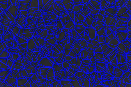 Abstract 3d voronoi lattice on black background. Atom grid. Chaotic line structure. 3D render...