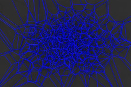 Abstract 3d voronoi lattice on black background. Atom grid. Chaotic line structure. 3D render illustrationの写真素材