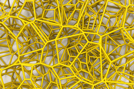 Abstract 3d voronoi lattice on white background. Atom grid. Chaotic line structure. 3D render...