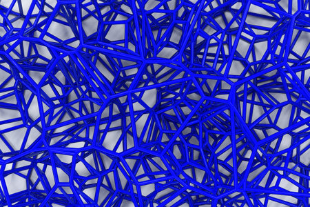 Abstract 3d voronoi lattice on white background. Atom grid. Chaotic line structure. 3D render...