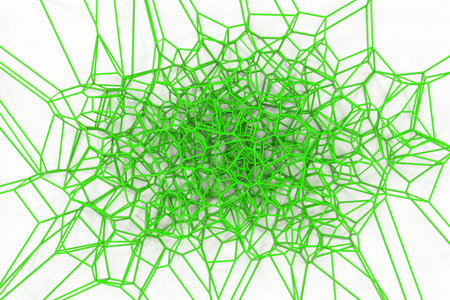 Abstract 3d voronoi lattice on white background. Atom grid. Chaotic line structure. 3D render...