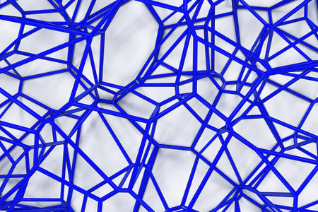 Abstract 3d voronoi lattice on white background. Atom grid. Chaotic line structure. 3D render...