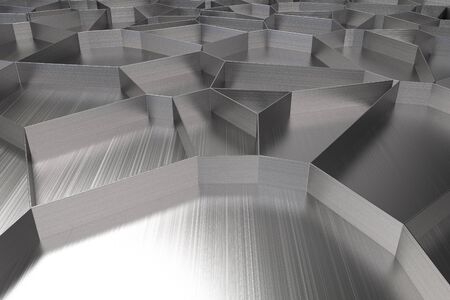 Abstract 3d voronoi grate on brushed metal background. Speaker grille. Chaotic line structure. 3D render illustrationの写真素材