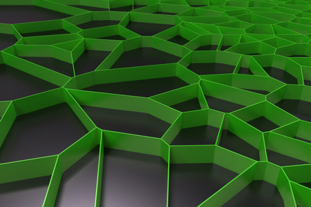 Abstract colored 3d voronoi grate on black background. Speaker grille. Chaotic line structure. 3D...