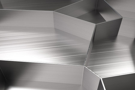 Abstract 3d voronoi grate on brushed metal background. Speaker grille. Chaotic line structure. 3D render illustrationの写真素材