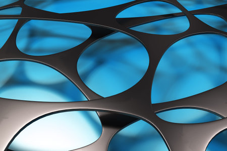 Black 3d voronoi organic structure on colored background. Chaotic structure. 3D render illustrationの写真素材