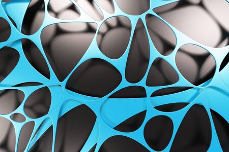 Abstract 3d voronoi organic structure on black background. Chaotic structure. 3D render illustrationの写真素材