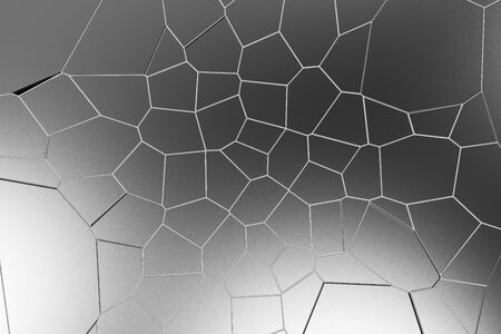 Black fractured surface with colored glowing lines. Abstract 3d background with extruded polygons. 3D render illustrationの写真素材