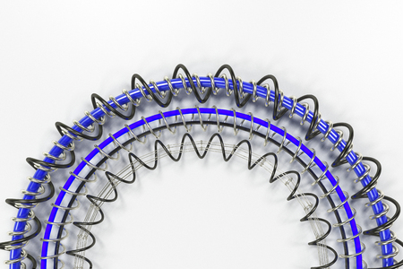 Concentric shape made of rings and spirals on white background. Abstract geometric background. 3D rendering illustrationの写真素材