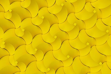 Pattern of yellow twisted pyramid shapes. Abstract background. 3D rendering illustration.の写真素材