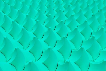Pattern of blue twisted pyramid shapes. Abstract background. 3D rendering illustration.の写真素材