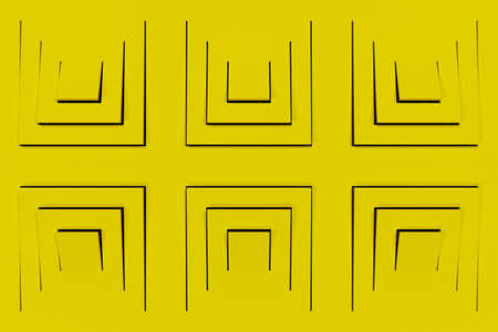Futuristic technological background made from yellow extruded rectangular shapes. Abstract background. Pattern of rectangular lines. 3D rendering illustration.の写真素材