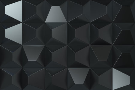 Pattern of black pyramid shapes. Wall of pyramid. Abstract background. 3D rendering illustration.