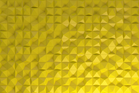 Pattern of yellow pyramid shapes. Wall of pyramid. Abstract background. 3D rendering illustration.の写真素材