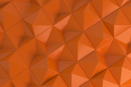 Pattern of orange pyramid shapes. Wall of pyramid. Abstract background. 3D rendering illustration.の写真素材