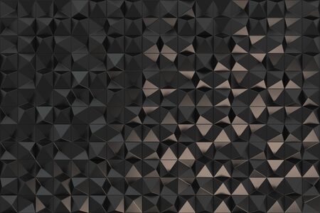 Pattern of black pyramid shapes. Wall of pyramid. Abstract background. 3D rendering illustration.の写真素材