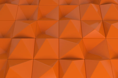 Pattern of orange pyramid shapes. Wall of pyramid. Abstract background. 3D rendering illustration.の写真素材