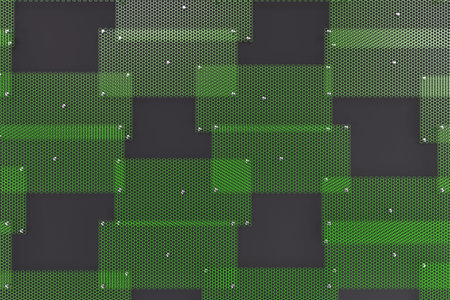 Green circular grates on dark grey background. Abstract background. 3D rendering illustration.