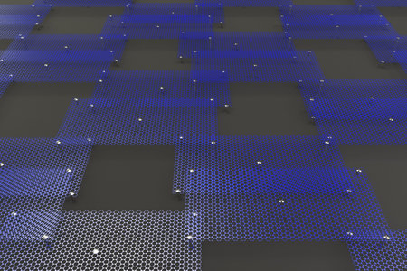 Blue circular grates on dark grey background. Abstract background. 3D rendering illustration.