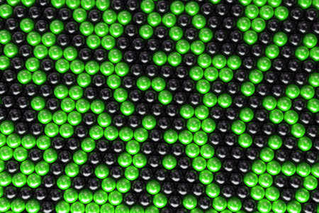 Pattern of black and green spheres. Shiny balls. Abstract background. 3D rendering illustration