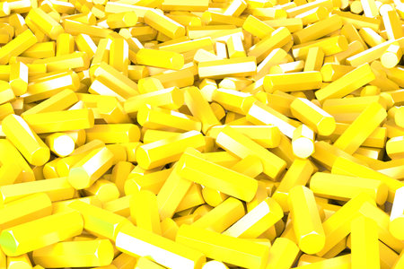 A pile of yellow hexagon details. Abstract background. 3D rendering illustrationの写真素材