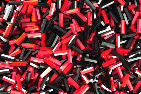 A pile of black and red hexagon details. Abstract background. 3D rendering illustrationの写真素材