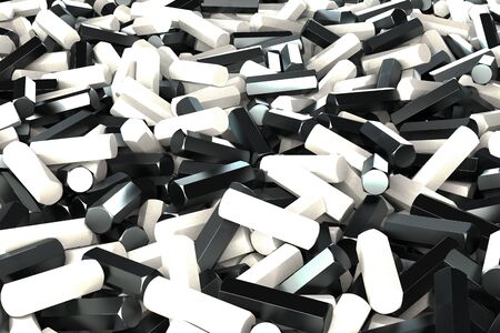 A pile of black and white hexagon details. Abstract background. 3D rendering illustrationの写真素材