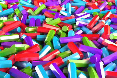 A pile of multicolored hexagon details. Abstract background. 3D rendering illustrationの写真素材