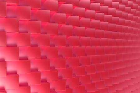 Pattern with red rectangular shapes. Wall of cubes. Abstract background. 3D rendering illustrationの写真素材
