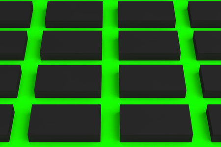 Black blank business cards mock-up on green background. Corporate stationery template. 3D rendering illustrationの写真素材