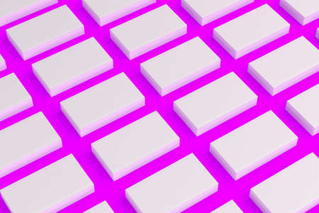 White blank business cards mock-up on violet background. Corporate stationery template. 3D rendering illustrationの写真素材