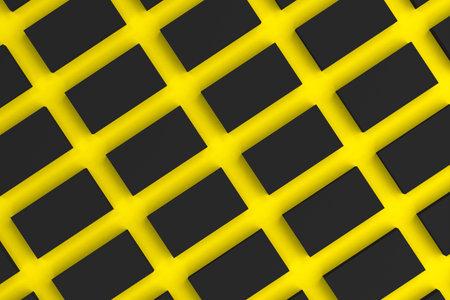 Black blank business cards mock-up on yellow background. Corporate stationery template. 3D rendering illustrationの写真素材