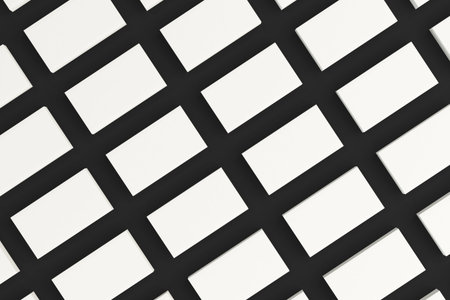 White blank business cards mock-up on black background. Corporate stationery template. 3D rendering...