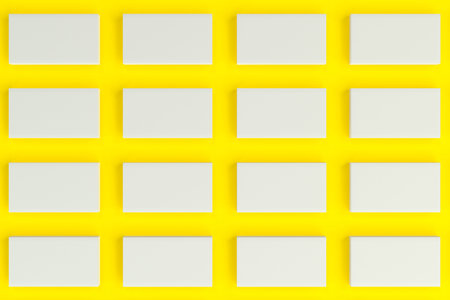 White blank business cards mock-up on yellow background. Corporate stationery template. 3D rendering...