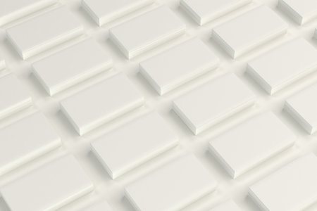 White blank business cards mock-up on white background. Corporate stationery template. 3D rendering...