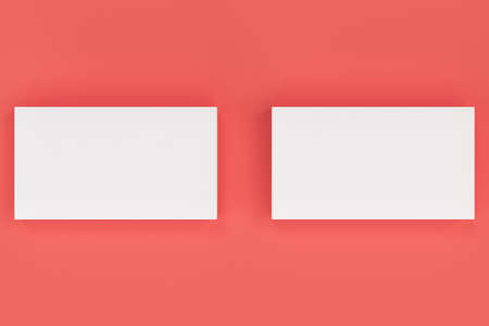 White blank business cards mock-up on red background. Corporate stationery template. 3D rendering illustrationの写真素材