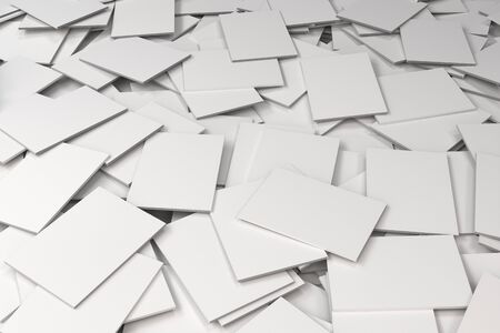 Pile of blank white closed brochures mockup. Magazine cover template. 3D rendering illustrationの写真素材