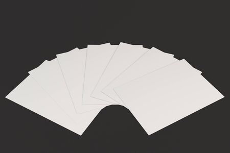 Blank white flyer mockup on black background. Poster or paper sheet template. 3D rendering illustrationの写真素材