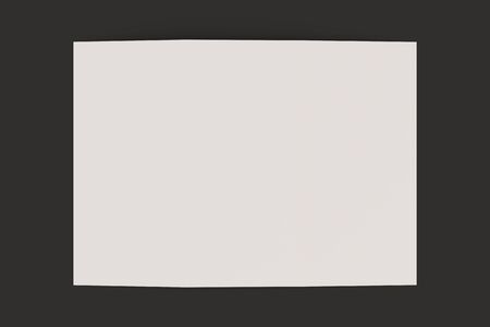 Blank white open three fold brochure mockup on black background. Leaflet or booklet template. 3D rendering illustrationの写真素材