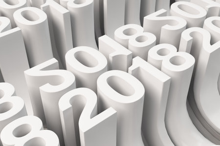 Bended 2018 3D numbers. Grid of white New 2018 Year figures. Abstract background. 3D rendering...