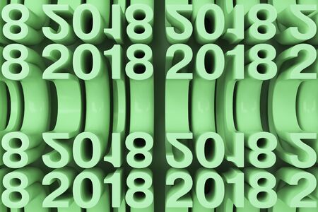 Bended 2018 3D numbers. Grid of green New 2018 Year figures. Abstract background. 3D rendering illustration of 2018 numberの写真素材