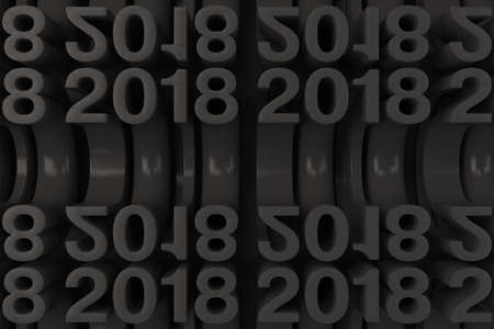 Bended 2018 3D numbers. Grid of black New 2018 Year figures. Abstract background. 3D rendering illustration of 2018 numberの写真素材