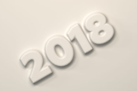 White 2018 number bas-relief. 2018 new year sign. 3D rendering illustrationの写真素材