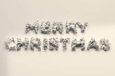 Liquid white Merry Christmas words with drops on white background. Christmas sign. 3D rendering illustrationの写真素材